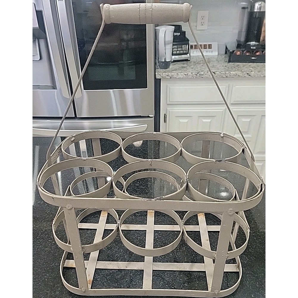 Rustic Metal Six Wine Bottle Caddy. Bottle Carrier. 16" X 12"‎ X 8